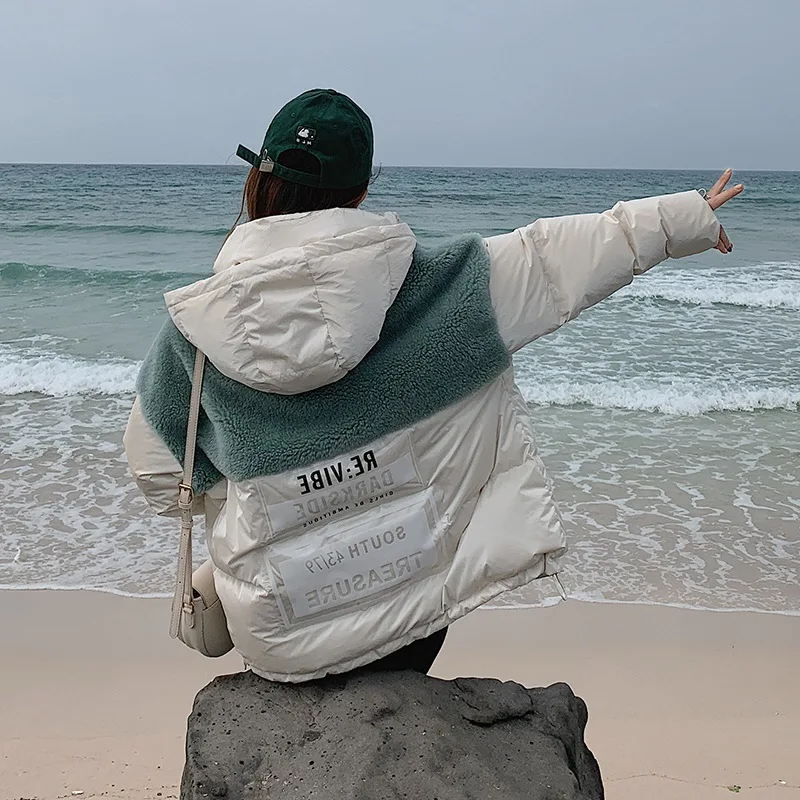 

2019 Students Sweet Warm Cotton-padded Clothes Lambs Wool Joint Colorful Cotton Coat Hooded Joint Best Friend-Winter New Product