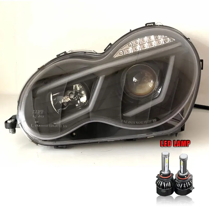 Пара для Benz w203 светодиодный фары 2000-2007 w203 HID фары биксеноновые фары Противотуманные фары Дневные ходовые огни двойные линзы - Цвет: ALL LED