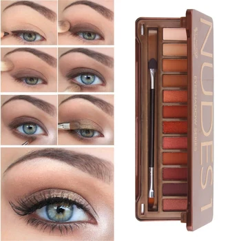 

Glitter Pigment Matte Palette Brow Makeup Cosmetic Set Natural Earth Color 12 nude color NK 1 heart Smoky eyeshadow Palette Balm