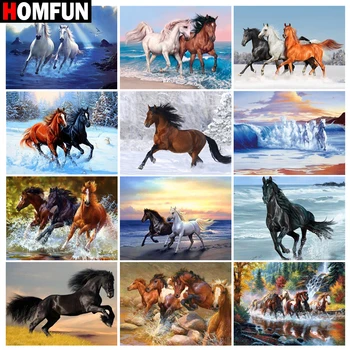 

HOMFUN Paint With Diamond Embroidery "Animal horse scenery" Diamond Painting Full Square Round Picture Of Rhinestone Decor