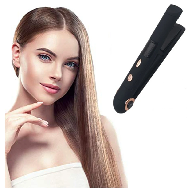 

Hair Straightener Cordless Ceramic Flat Bottom Iron 2 in 1 Hair Roll and Curly Hair with Temperature Control Travel Curly Iron P