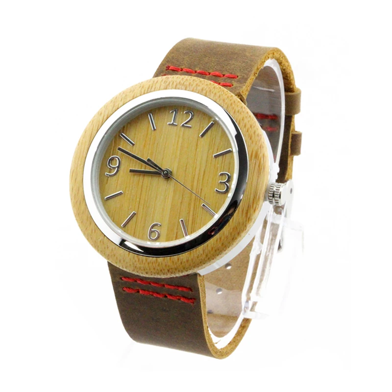 

dropshipping japan movement oem ladies womens engraved bamboo and metal watch with leather strap and numbers