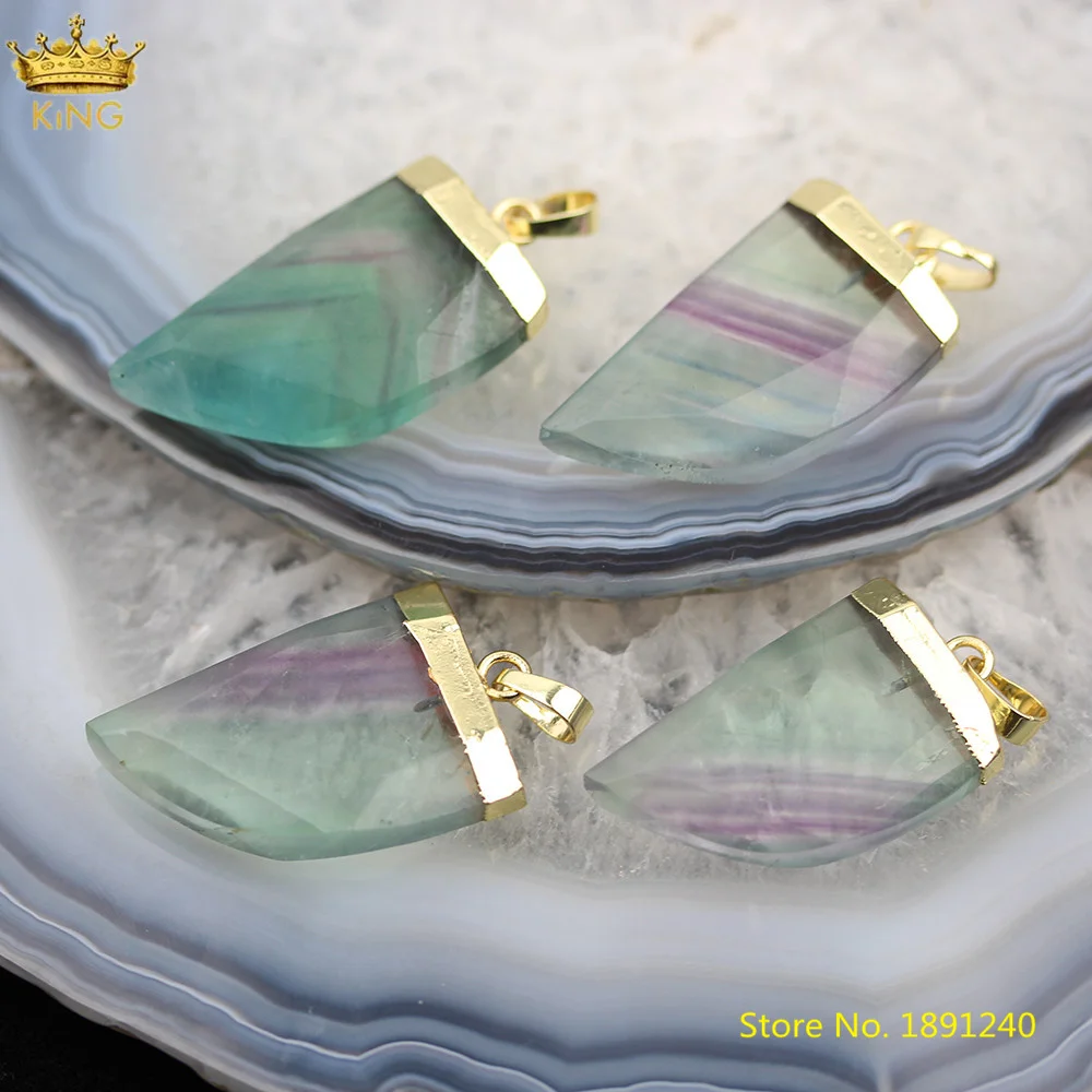5Pcs/Lot Natural Rainbow Fluorite Stone Ox Horn Pendant Necklace Women Charms For Jewelry DIY Findings XING-14KBAF | Украшения и