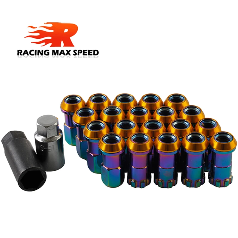 

20PCS Racing Car Modification R40 Tire Nut M12x1.25/1.5 Wheel Nut Chrome Titanium Coating Anti Theft Lug Nuts Lock Set Jdm