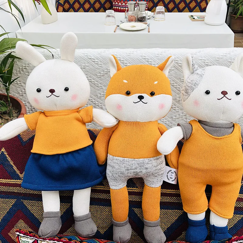 

Cute Animal Plush Toy Sheep Fox Rabbit Knit Puppet Soft Stuffed Pillow Doll Kawaii Peluche Animals Toys Christmas Gift for Kids