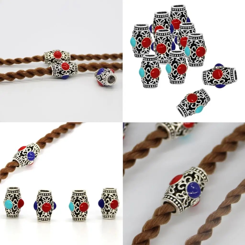 10 Pack Antique Alloy Dread Locks Beads, Hair Braiding Ring Spacer Loose Beads DIY Jewelry, Fashion Hip-Hop Style