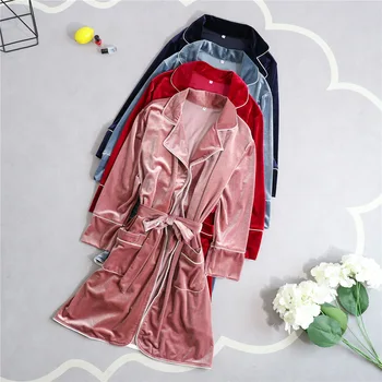 

Velour Night Robe M-XL Sexy Women 2PC Strap Top Suit Sleepwear Sets Winter Pajamas Home Wear Nightwear Sleep Kimono Bath Gown