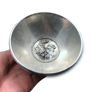 

LAOJUNLU Imitation Antique Double Dragon Ball Bowl Pure Copper Decoration Bowl White Copper