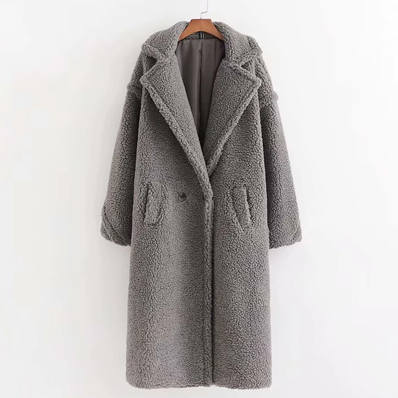 ZOEPO, двубортные пальто, женская мода, искусственный мех ягненка, одноцветные куртки, женские, элегантные, толстые, длинные пальто, женские, для девушек, JL - Цвет: XDFF2230 Gray