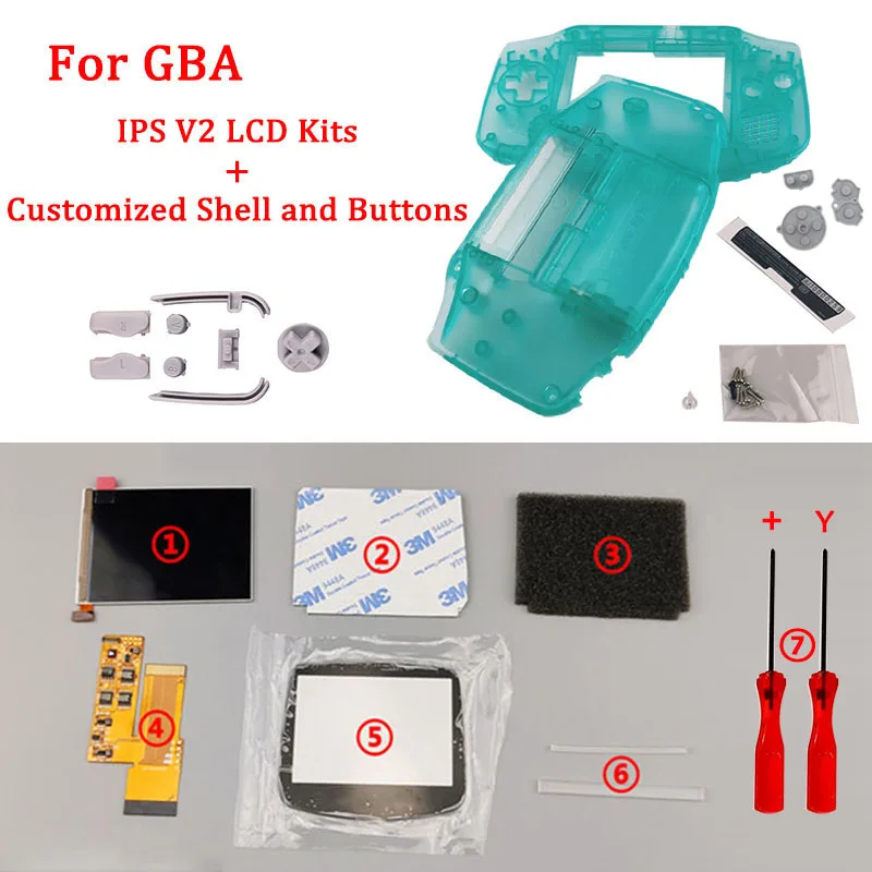 New Customized shell housing and buttons with IPS V2 LCD Screen Kits for GBA Backlight LCD V2 Screen High Brightness For GBA