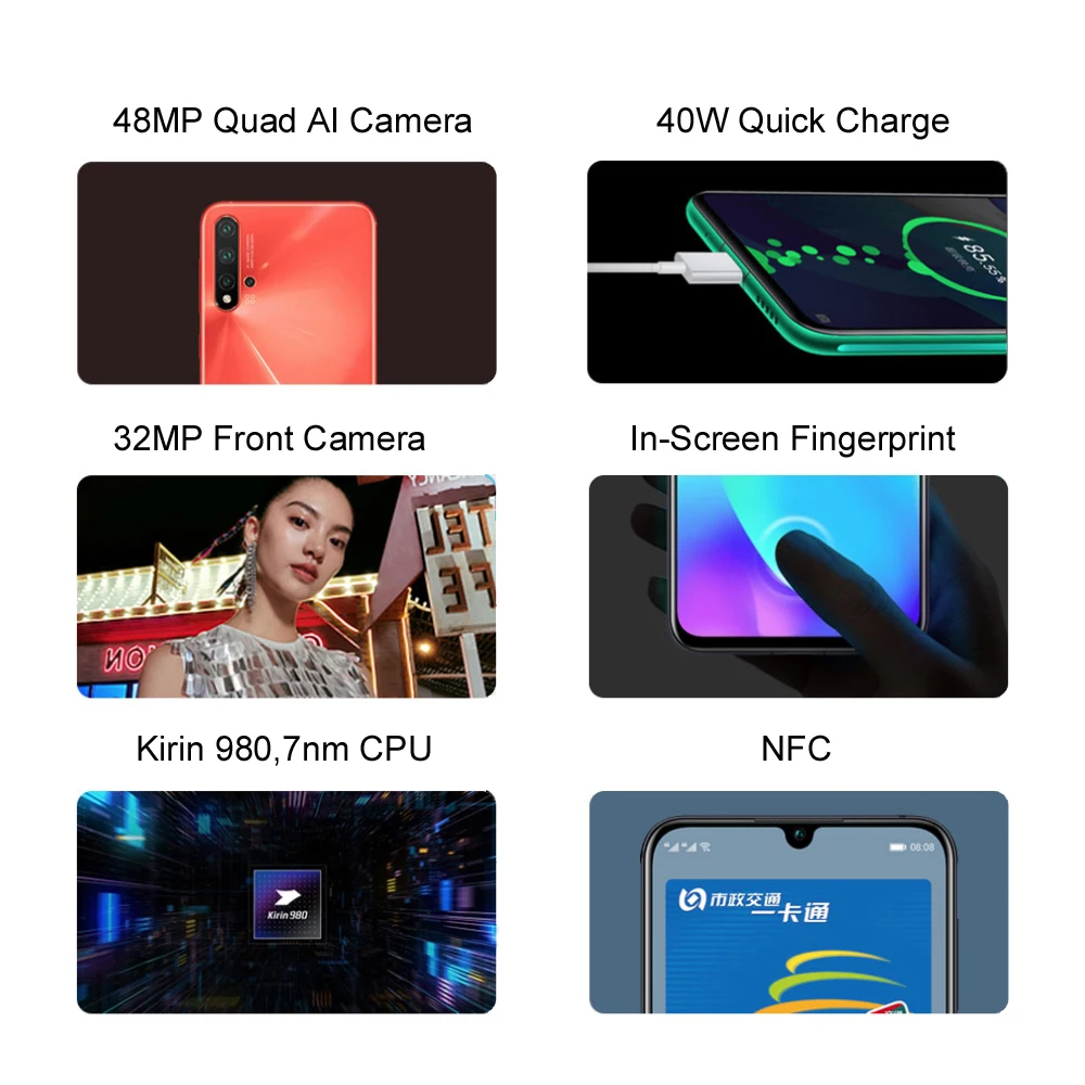 Huawei Nova 5 Pro мобильный телефон 48MP Quad Camera NFC Kirin 980 в экран отпечаток пальца 6 39 дюйма 40