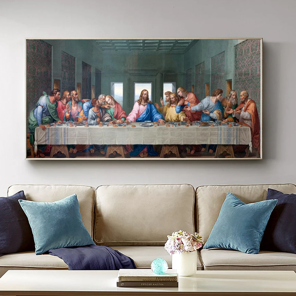 Famous Painting Posters and Prints Wall Art Canvas Painting Da Vinci's Last Supper Picture for Living Room Wall Decor Cuadros