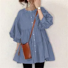 

STOCK Ruffles Blouse For Women Clothes Korea Japanese Style Puff Sleeve Tops Female 2021 Autumn Sweet Shirt Lady Casual Oversize