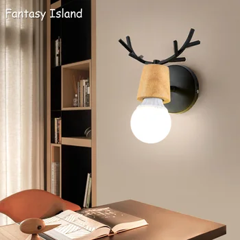 

Black Nordic LED E27 Wall lamp Reading room Bedroom Cartoon Deer Antlers Wall Mounted Children Room Lighting wall light