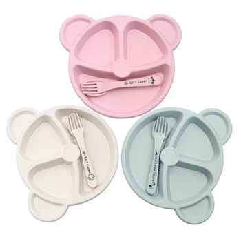

3pcs Baby Bamboo Tableware Bowl Spoon Fork Feeding Food Dinnerware Set Cute Cartoon Panda Children Dishes Newborn Plates Pink