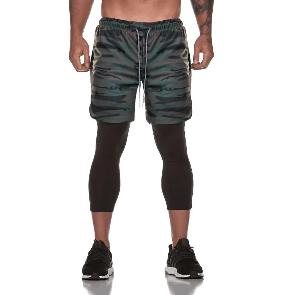 Компрессионные штаны для бега, мужские обтягивающие спортивные Леггинсы, эластичные штаны для бега, сухая посадка, имитация 2 в 1, леггинсы для спортзала, mallas hombre - Цвет: Camoflage No Logo