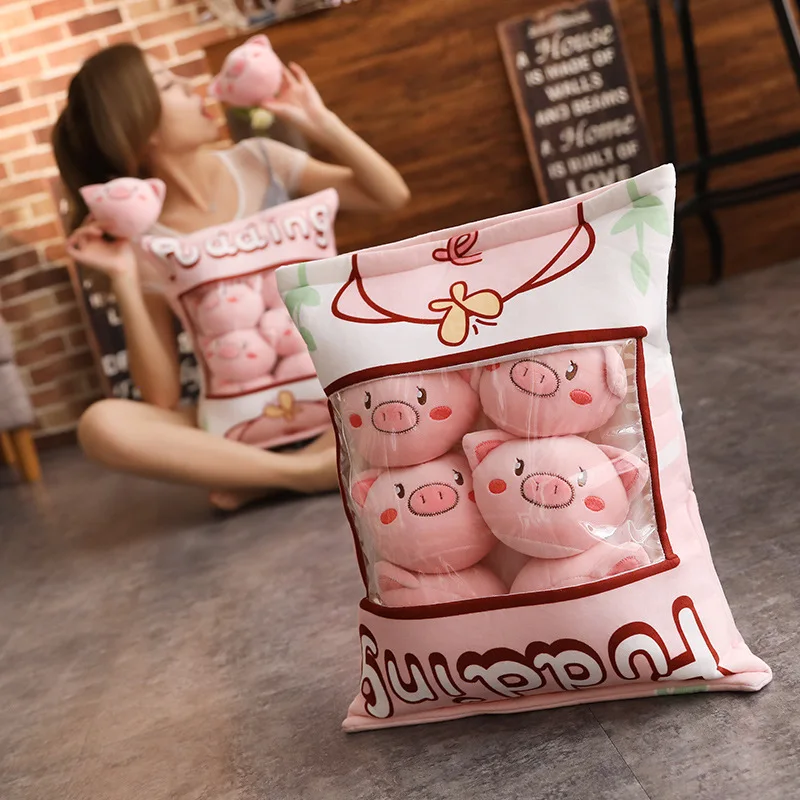 A Plushie Bag Pudding Toys Mini Animals Doll Sakura Bunny Hamster Penguin Bear Chick Strawberry Dog Cat Pig Plushie Pillow Gift