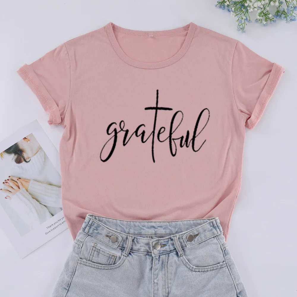

Grateful Christian 100% Cotton Letter Female Clothing Harajuku Jesus Fashion Graphic Women Tshirt O Neck Short Sleeve Top Tees