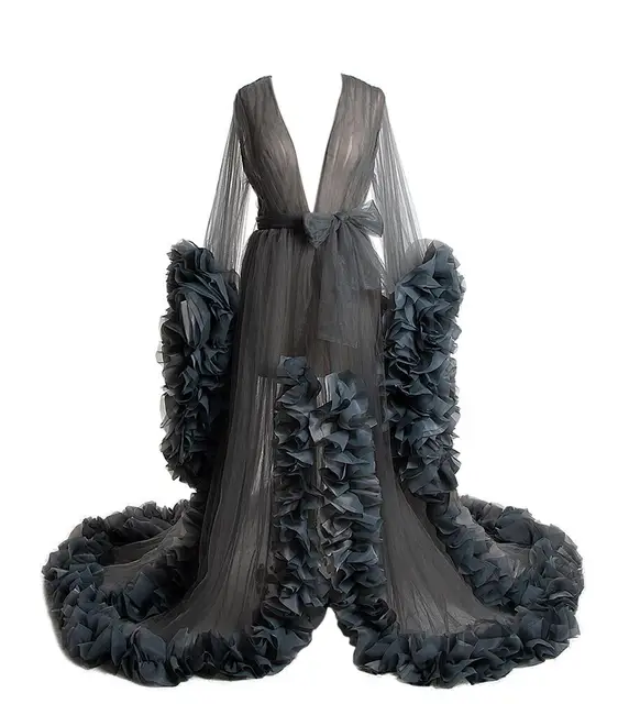 Maternity Robes Bathrobe Sky Blue Women Long Tulle Dresses Photo Shoot Birthday Party Bridal Fluffy Party Sleepwear Custom Made 09