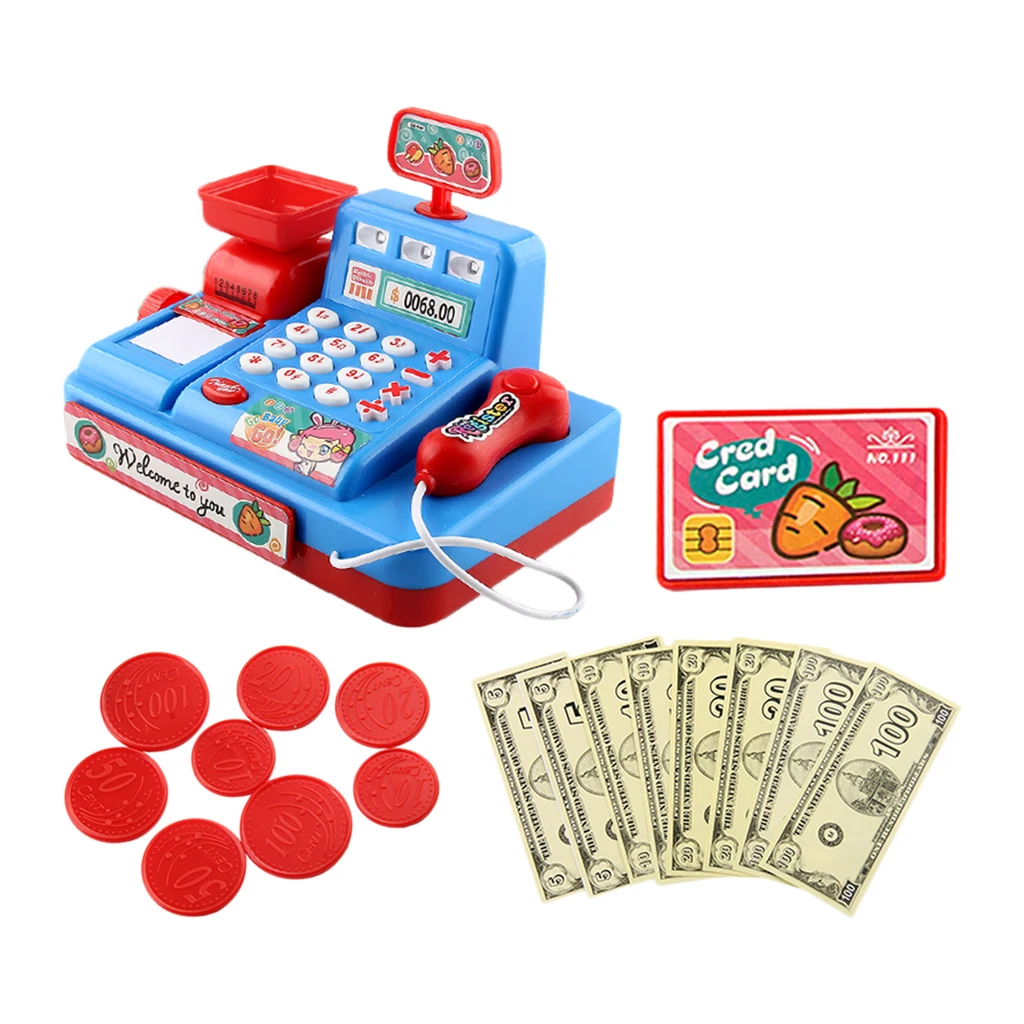 Simulated Supermarket Cash Register Machine with Electronic Sounds, Scanner, Calculator, Kids Role Play Toys