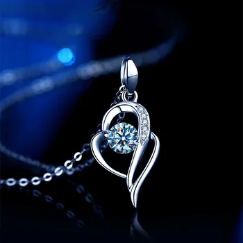 14k White Gold Heart Necklace Brilliant Cut Moissanite Heart Pendant Necklace Women Wedding Engagement Jewelry