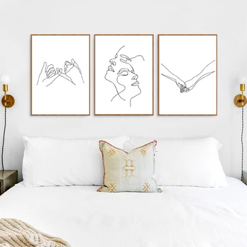 

Couple Gifts Hands Face Abstract Line Drawing Art Print Modern Minimal Poster Scandinavian Art Painting Bedroom Home Wall Decor