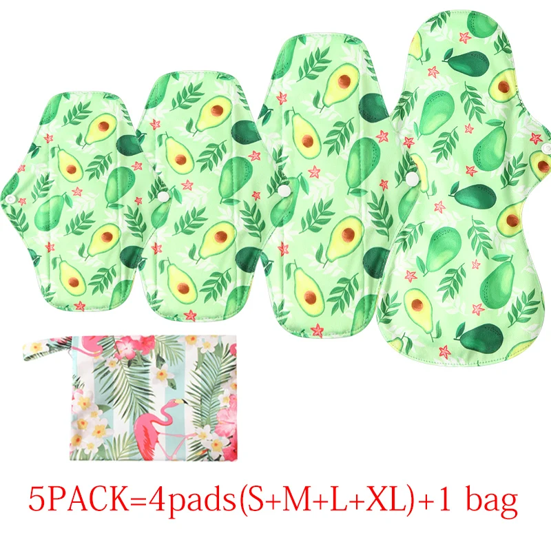5PACK(S+M+L+XL+1bag) Ohbabyka Reusable Sanitary Towels Women Panty Liner New Reusable Washable Bamboo Charcoal Menstrual Pad