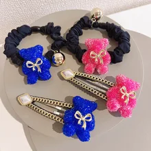 

Rhinestone Hair Tie Clip for Women Girl Bear Animal Elastic Bands Rubber Korean Cute Accessories Handmade Wholesale