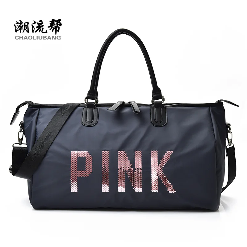 

2019 New Style Korean-style Pink Sequin Travel Bag Nylon Large-Volume WOMEN'S Handbag Shoulder Bag
