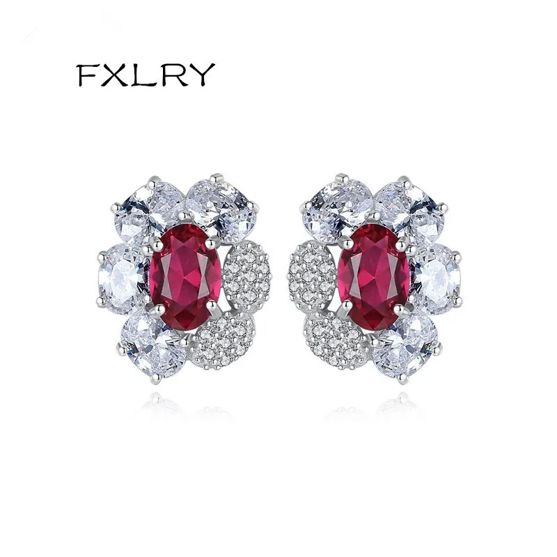 

FXLRY Elegant Micro-inlaid Zircon Flower Stud Earrings for Women Wedding Engagement Jewelry