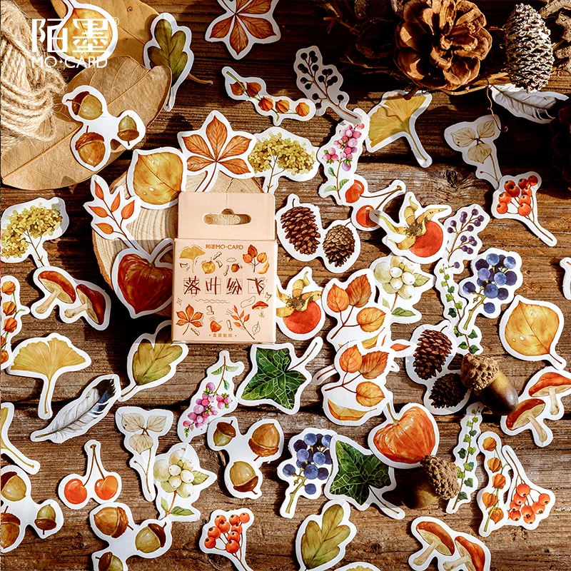 Mo.Card Falling leaves mini paper diary sticker 45 pcs/pack Scrapbooking Decoration label Wholesale | Канцтовары для офиса и