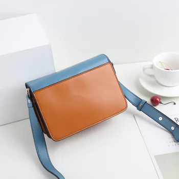 

Mixed Colors Square Sling Bag WOMEN'S Messenger Bag Korean-style Versitile Fashion Contrast Color File Holder Genuine Leather Si