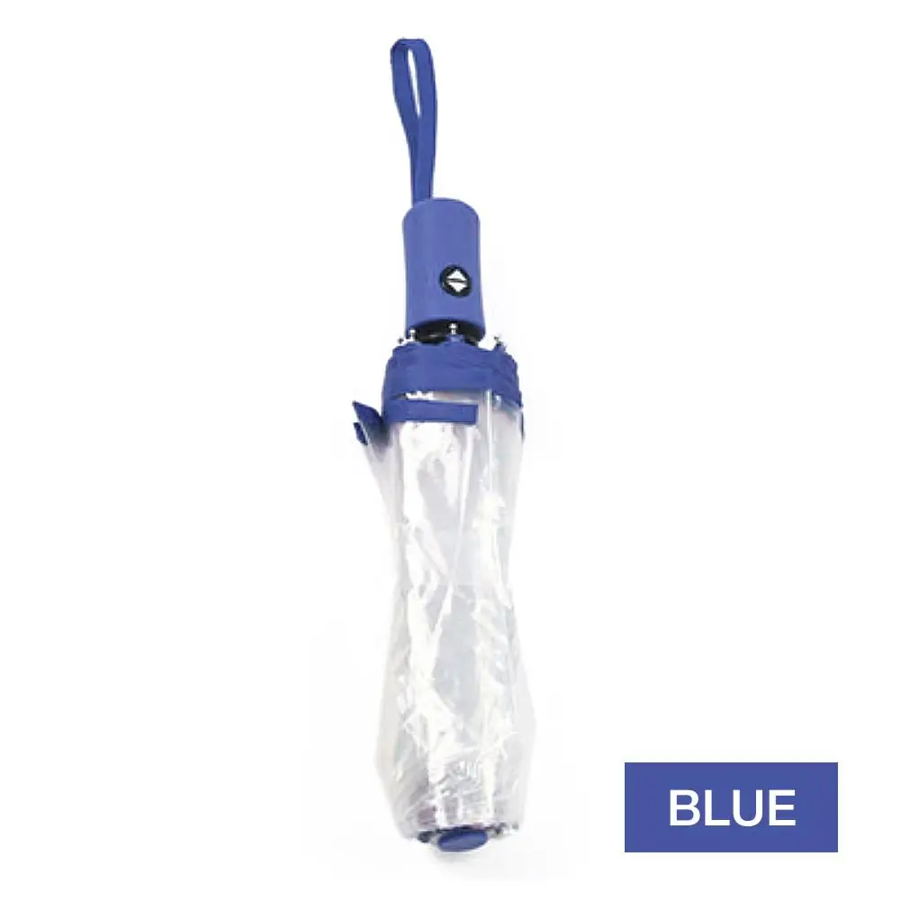 Защита от солнца водонепроницаемый зонтик прозрачный зонт автоматические прозрачные зонтик полностью автоматические прозрачные тройной складной зонтик - Цвет: Blue