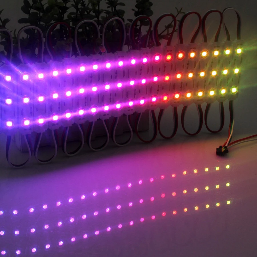 100개 DC12V WS 2811 LED 픽셀 모듈 러닝 RGB IC 프로그래밍 가능 드림 컬러 3LED SMD 5050 방수 스트링당 20개