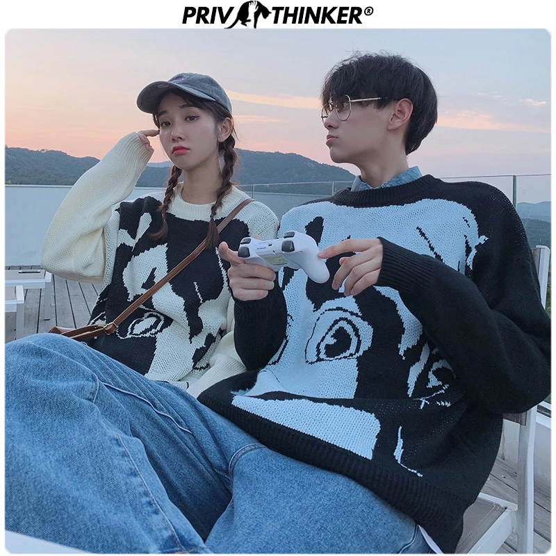 Privathinker для мужчин и женщин 2019 осенние свитера с вышивкой рисунком пары круглым