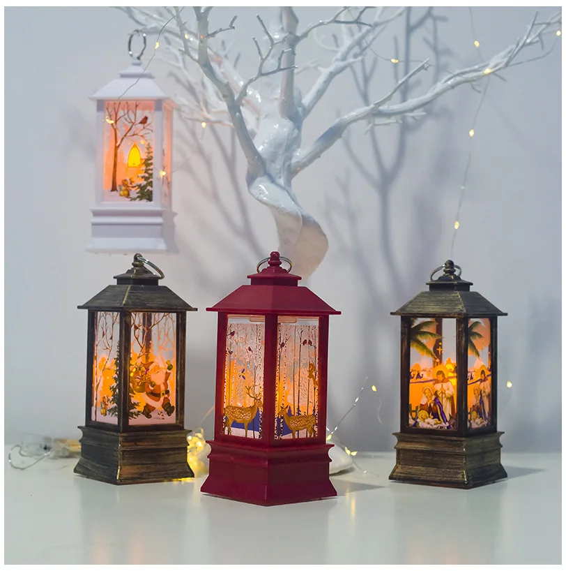 

Christmas Decoration Candlestick Pendant Christmas Hanging Lantern Mini Table Lamp Ornaments Santa Snowman Elk Wind Light