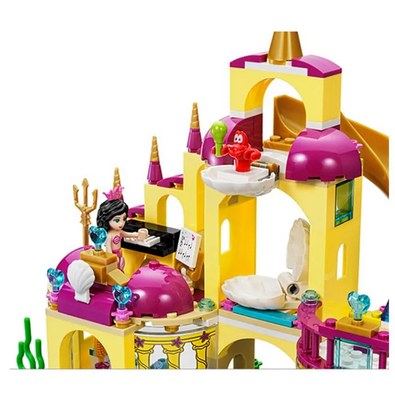 Подводный дворец принцессы Ариэль, модель замка русалки, фигурки, конструкторы, Строительные кирпичи, игрушки для детей