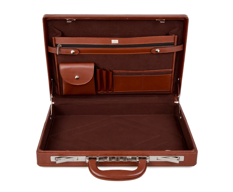 Feixueer Роскошный деловой кожаный чемодан 14 ''портфель для ноутбука мужской чехол с паролем модный Многофункциональный чемодан-дипломат Женский коричневый