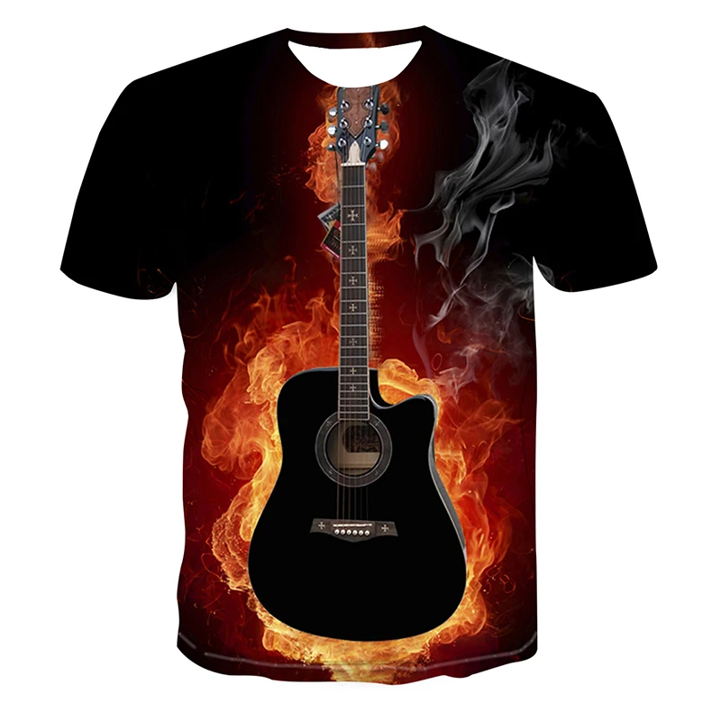 

Latest Fashion Music Musical Instrument Summer Short Sleeve Men Women T Shirts 3D Guitar Print Tee Casual Round Neck 4XL Tops