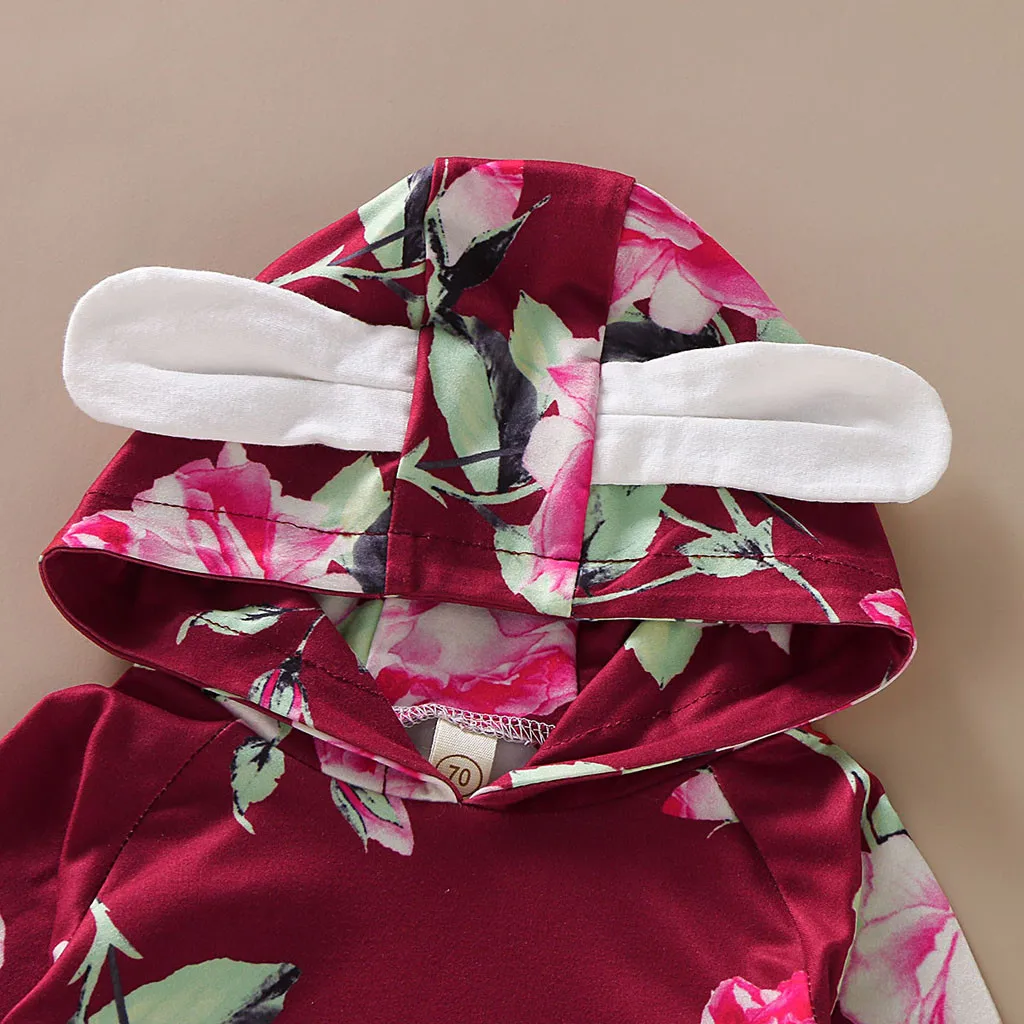 Одежда для новорожденных зимняя одежда для маленьких мальчиков и девочек футболка с капюшоном и длинными рукавами с цветочным рисунком топы и штаны с карманами комплекты одежды для детей