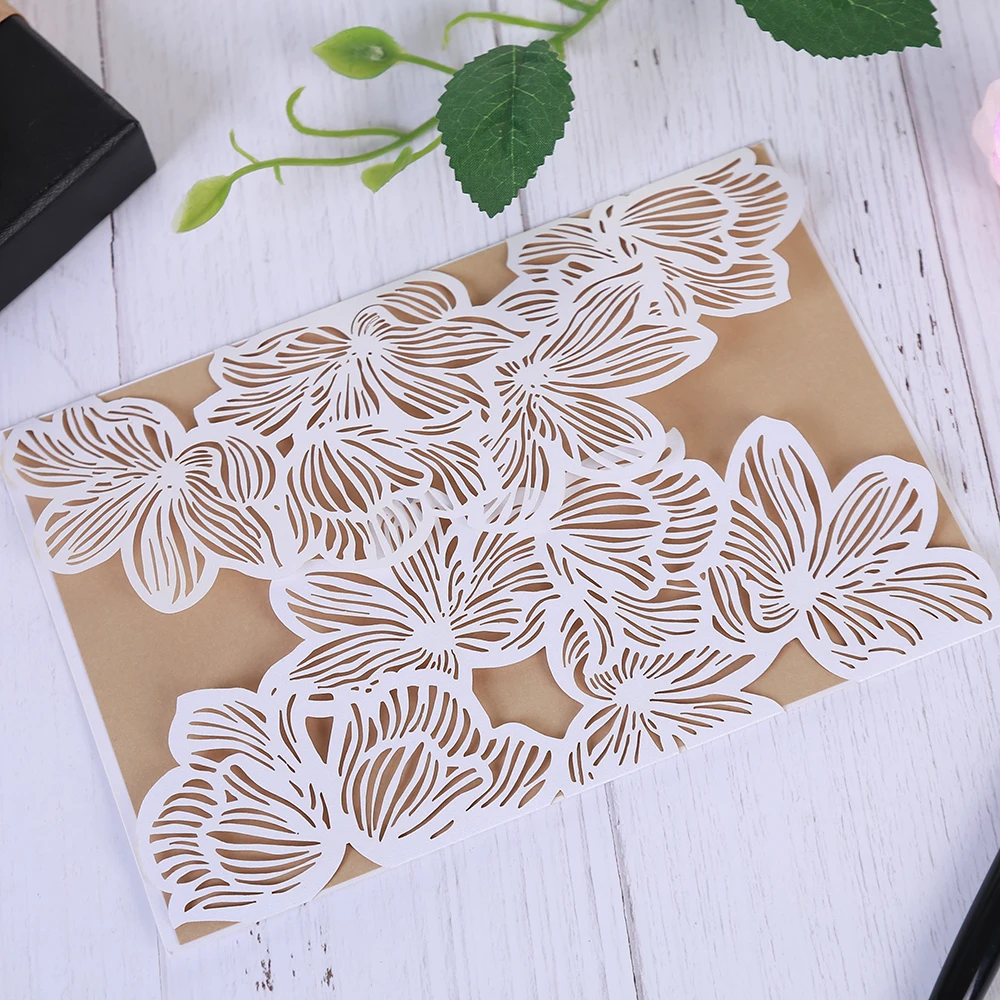  5 sets Laser Cut Wedding Invitations with Envelopes with Blank Printable Paper Wedding Bridal Showe - 4000427781271