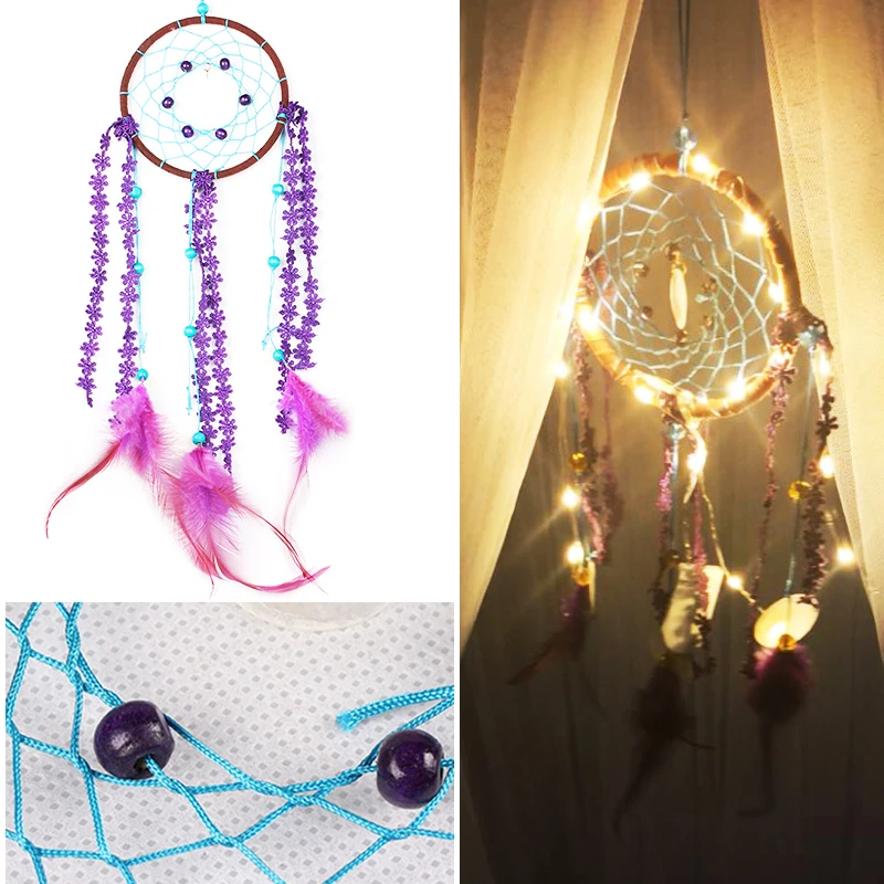 Wind Chime Net Dreamcatcher орнамент кружевные ленты перья подвеска автомобиль Свадебная вечеринка поставка окно светодиодный светильник
