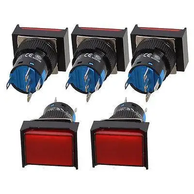 

5 Pcs 5 Pins Red Lamp Latching Rectangular Push Button Switch DC 12V