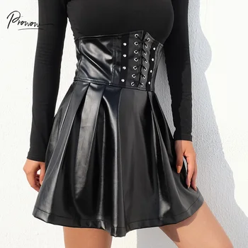 

OllyMurs Fashion PU Leather Zipper Skirts Women Solid Black Women High Waist Mini Skirt Ladies Sexy Street Party Club Clothes