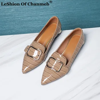 

Chic Size 34-42 Women Real Cow Leather Loafers Woman Slip ons Flat Shoes Metal Buckle Belt Ladies Casual Shoes Female Flats New