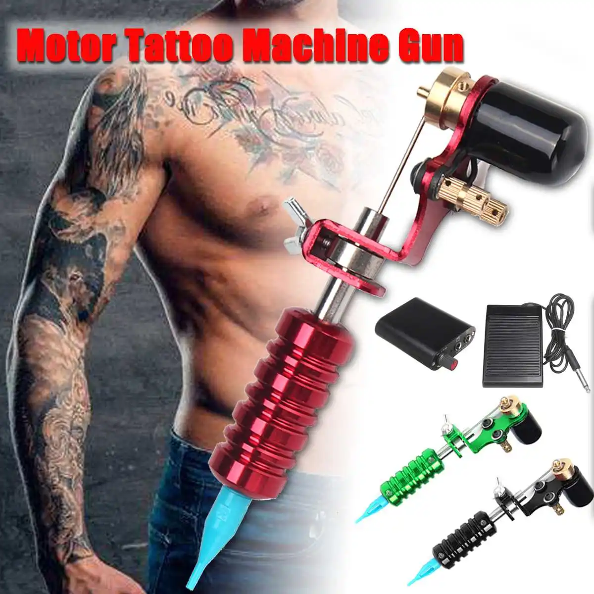 

110V Complete Tattoo Machine Kit Set Professional Rotary Tattoo Needles Machine Guns Beginner Complete Motor Kit Power Supply