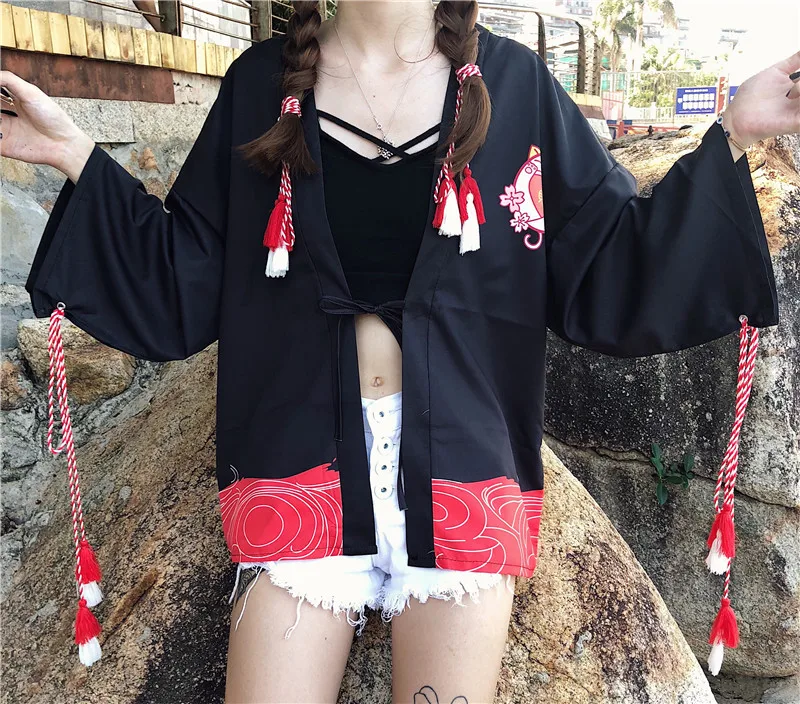 Манеки Неко японский стиль Кот приносящий удачу кимоно Haori Yukata рубашка для женщин девочек Шикарный ретро традиционный пляжный костюм летняя мода