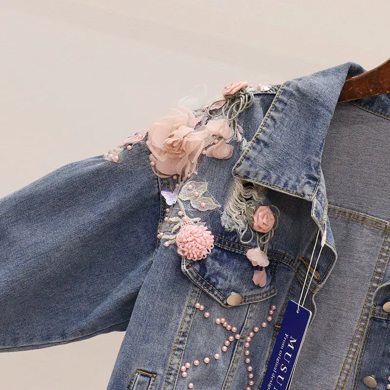 Женские джинсовые куртки LUOSHA Осенние однобортные повседневные топы с вышивкой