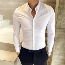 Рубашка в британском стиле, Мужская Осенняя официальная одежда, однотонные мужские рубашки с длинными рукавами, универсальная приталенная рубашка на каждый день, Мужская 3XL-M