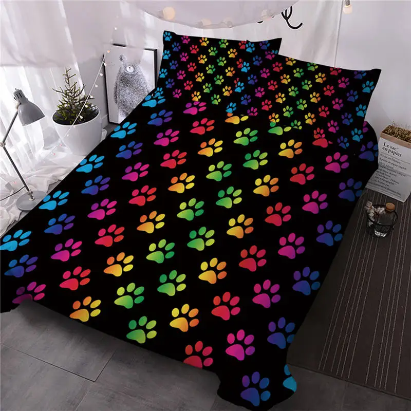 BlessLiving Kids Duvet Cover Rainbow Paw Bed Set 3 Pieces Cute Puppy Dogs Bedding Set for Teens Colorful Bedspreads King Posciel - Цвет: Colorful